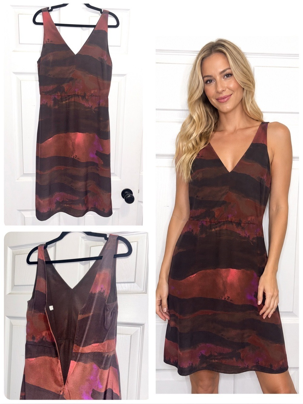 Aritzia Babaton Silk Corey Midi Dress Cabernet Multi Colour Sleeveless Size 4
